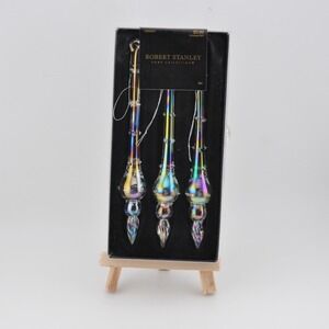 Robert Stanley Icicle Ornaments 3pc Iridescent Glass New Holiday Decor 2021